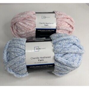 2 New Mainstays Chenille Heathered Yarn Light Pink + Blue Soft Baby 33yrds Each
